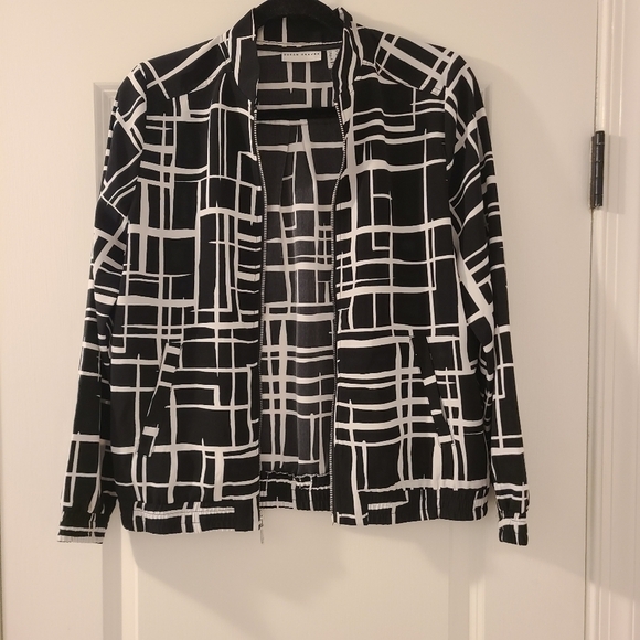 Susan Graver Bomber Jacket Peachskin Zip-Front Art Deco Avant Pop Bold Size XS - Picture 11 of 15